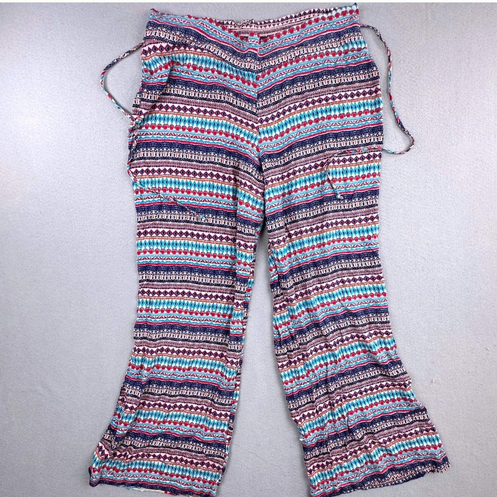 No Boundaries Aqua Print Palazzo Pants Wide Leg Boho Geometric XL 15-17 ACS8EFQP